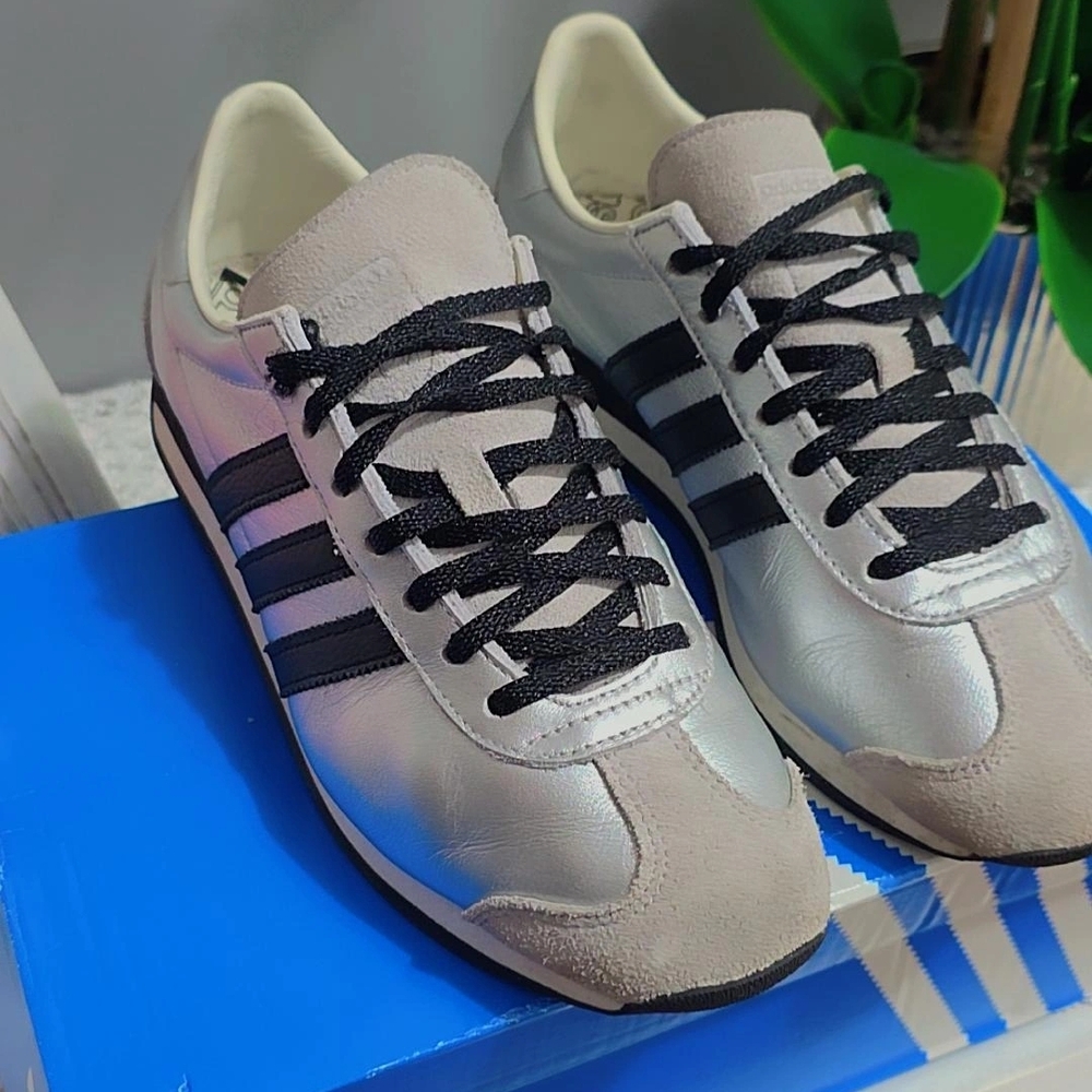 Adidas Metallic Silver and Black Sneakers